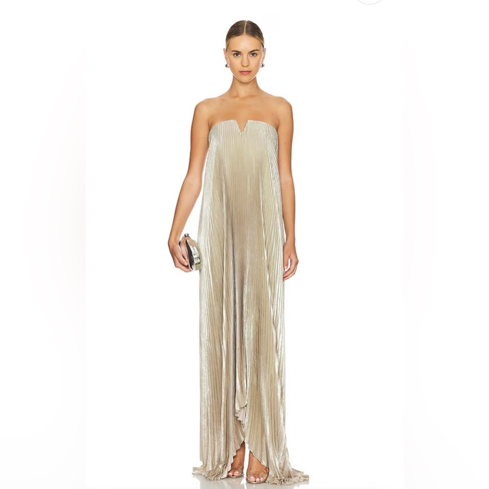 L’IDEE Strapless Metallic Pleated Evening Gown in Champagne - Picture 4 of 10